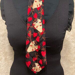 Looney Tunes Mania 1997 Taz Devil Hearts silk Tie Neckwear Valentines Dad Gift